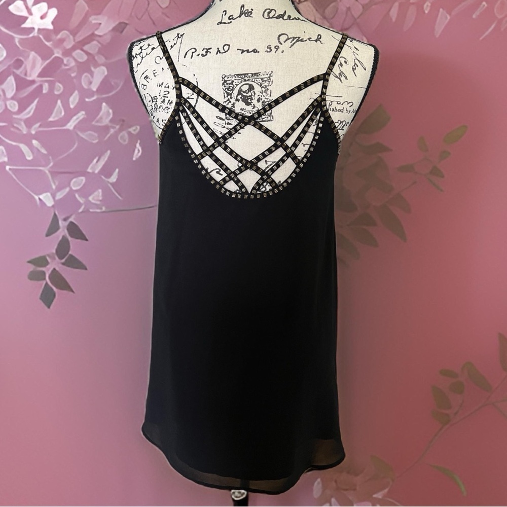 Forever 21 Babydoll Cutout Chiffon Camisole Style Black Mini Dress ~ Size XS - Picture 4 of 8